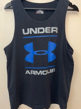Under Armour Black Tank with Blue Logo -   Medium